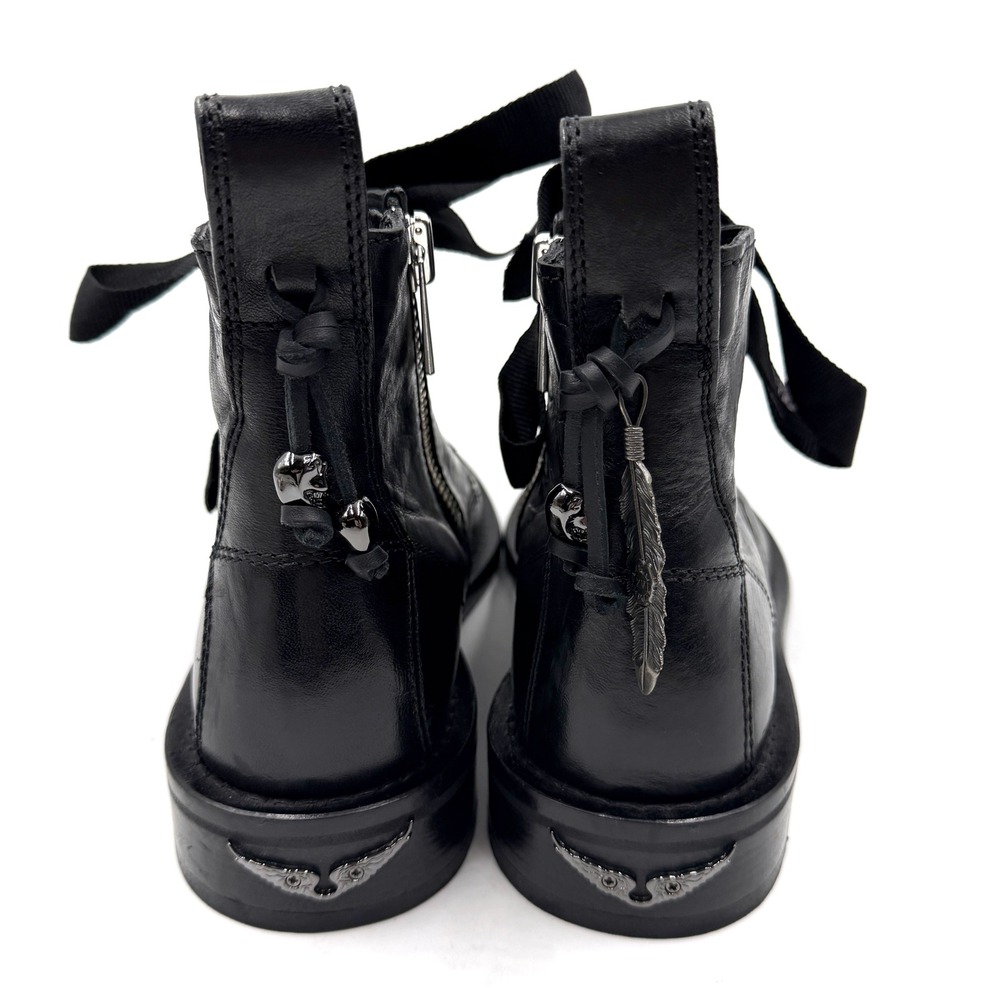 Zadig & Voltaire Laureen Roma Boots Black Leather Lace-Up Skull Women Sz 37 / 7 - Picture 6 of 12